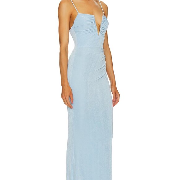 NWT KATIE MAY Spaghetti Strap Ruched Erykah Bodycon Maxi Gown Powder Blue Large - Picture 5 of 5